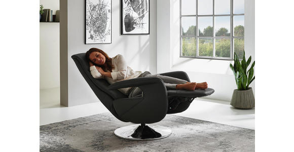 RELAXSESSEL in Leder Anthrazit - Chromfarben/Anthrazit, Design, Leder/Metall (71/99/83cm) - Dieter Knoll