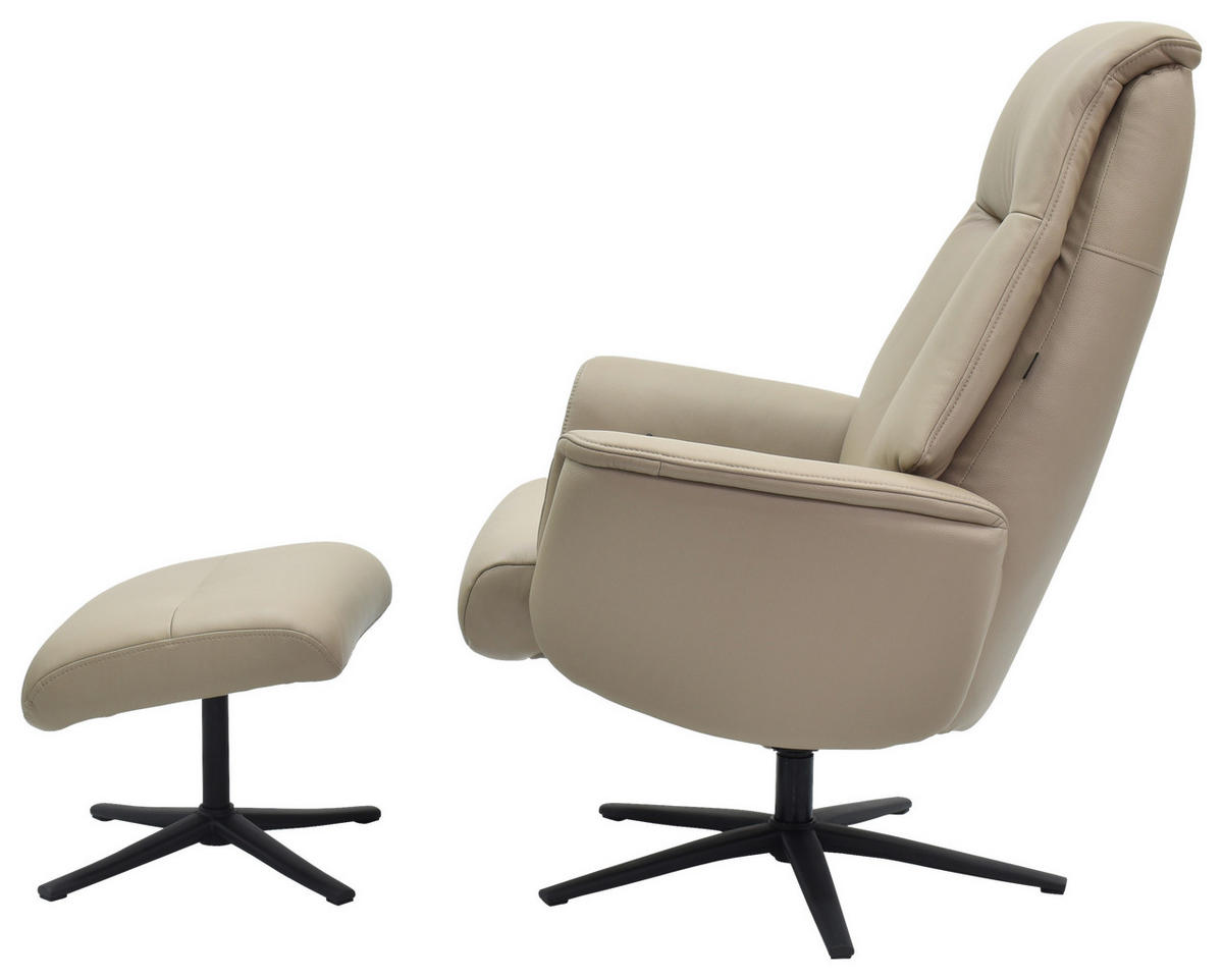 RELAXSESSELSET RELAVO Lederlook Echtleder Hocker    - Schwarz/Grau, Design, Leder/Textil (72/109/86/111/81cm) - Livetastic