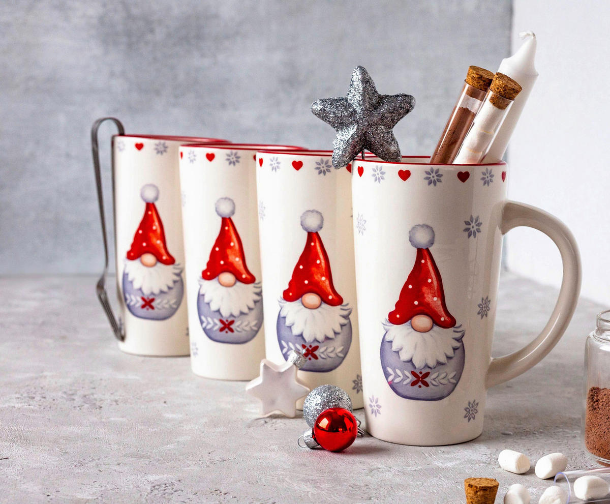 KAFFEEBECHERSET Aurela 4-teilig  - Rot/Weiß, Trend, Keramik (9/16/9cm) - Mäser