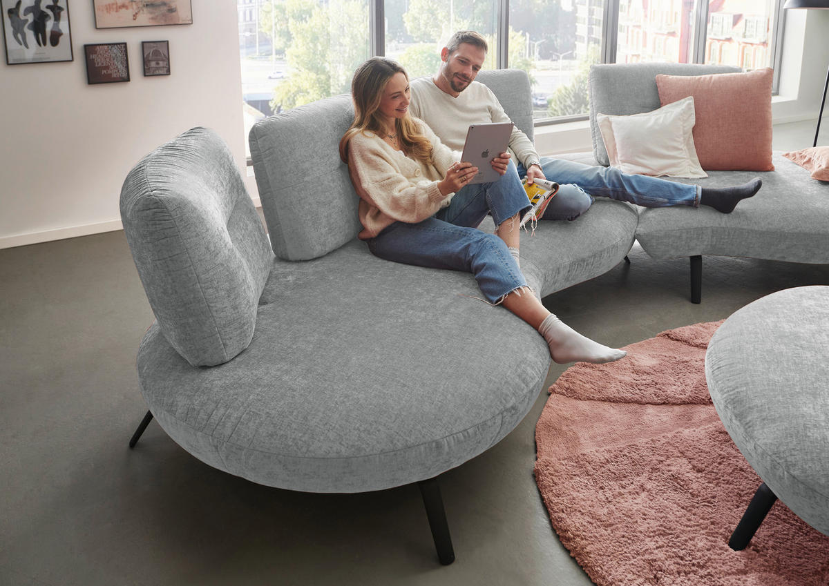 BIGSOFA Flachgewebe Hellgrau  - Hellgrau/Schwarz, Design, Textil/Metall (456/93/138cm) - Moderano