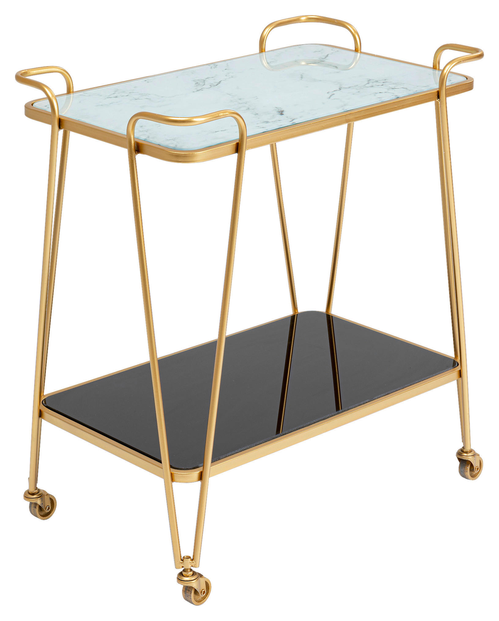 SERVIERWAGEN in Weiß, Dunkelgrau, Messingfarben  - Dunkelgrau/Messingfarben, Design, Glas/Metall (60/37/68cm) - Kare-Design