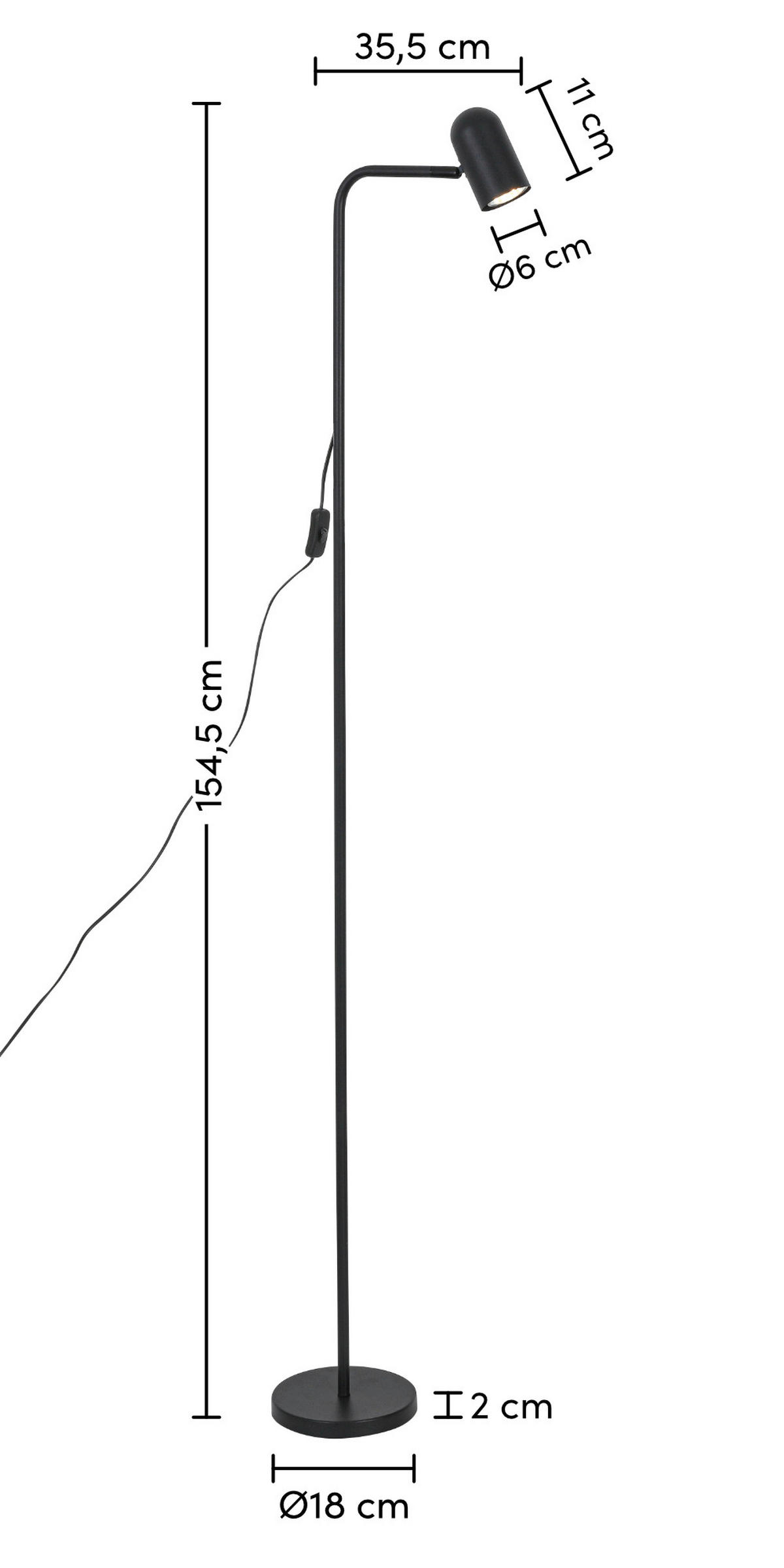 STOJACIA LAMPA, 35,5/18/154,50 cm - čierna, Trend, kov/plast (35,5/18/154,50cm) - Novel