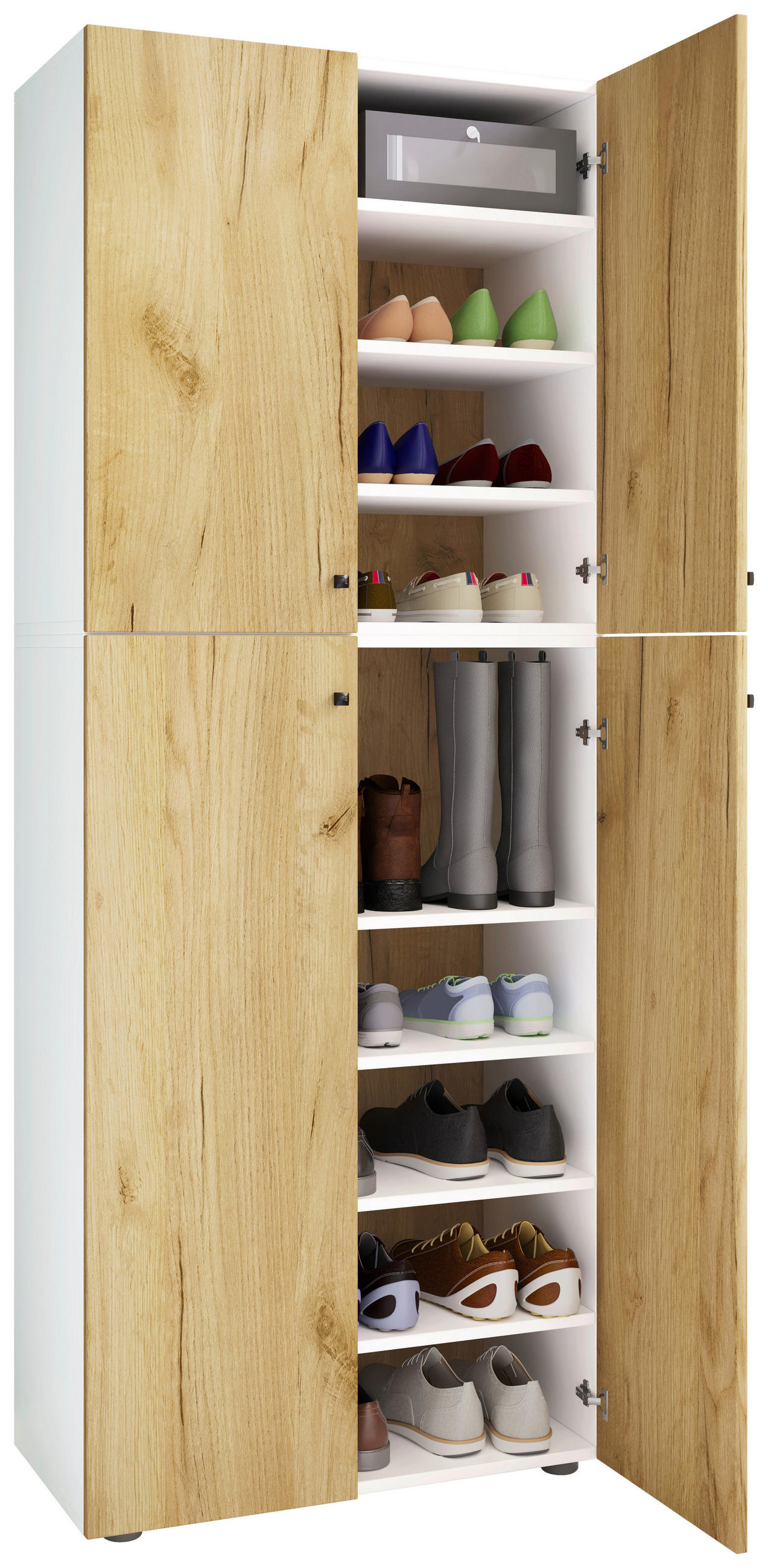 SCHUHSCHRANK Lona  in 70/182/39 cm  - Honigeiche/Weiss, Design, Holzwerkstoff/Kunststoff (70/182/39cm) - MID.YOU