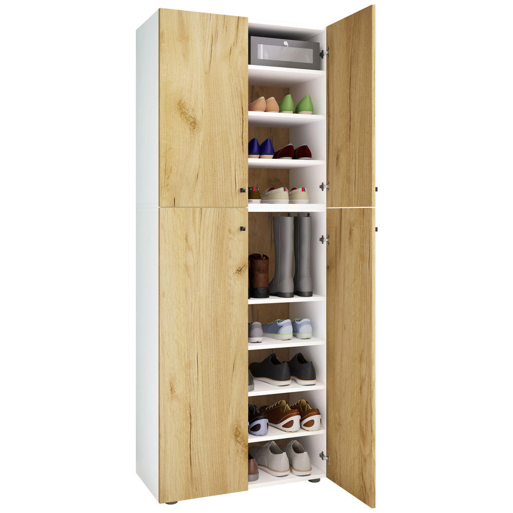Schuhschrank Lona Weiß Honigeiche Dekor