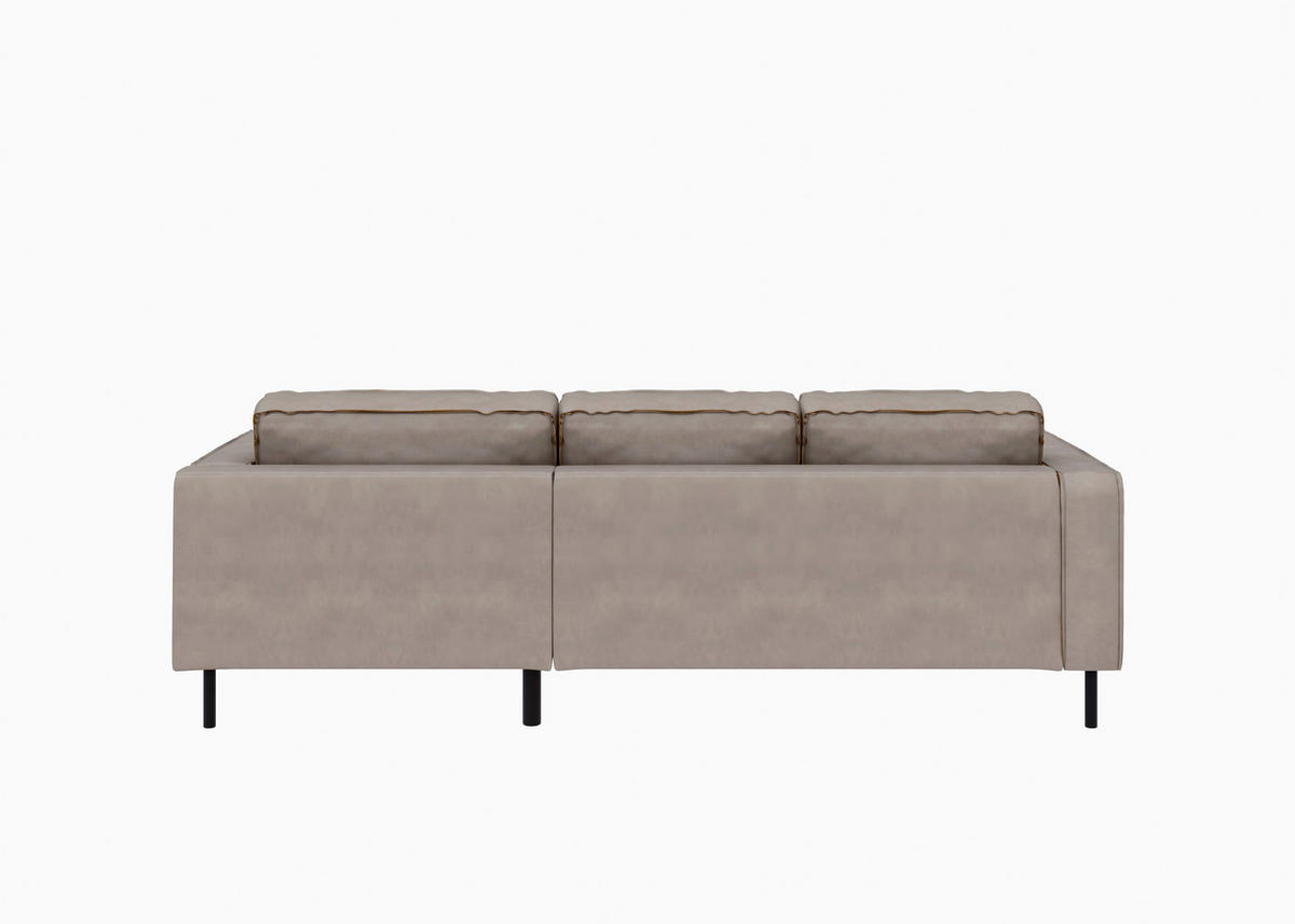 ECKSOFA Lederlook, Mikrofaser Echtleder Hellgrau  - Hellgrau/Schwarz, Modern, Leder/Textil (232/161cm) - Trendmanufaktur