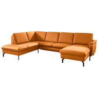WOHNLANDSCHAFT Echtleder Currygelb  - Currygelb/Schwarz, Konventionell, Leder/Metall (224/306/168cm) - Beldomo Premium