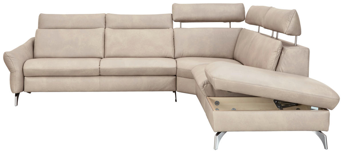 ECKSOFA in Echtleder Creme  - Edelstahlfarben/Creme, Konventionell, Leder/Metall (292/243cm) - Himolla Komfortklass