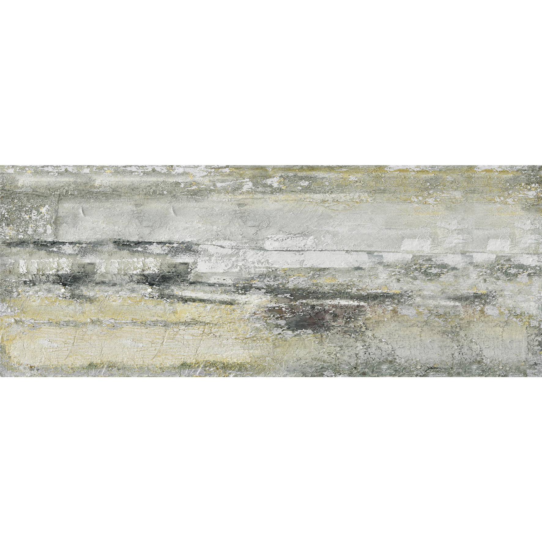 OLEJOMALBA, abstraktní, 180/70 cm  - bílá/světle zelená, Design, dřevo/textil (180/70cm) - Monee