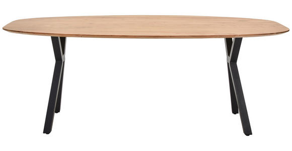 ESSTISCH Akazie massiv oval Naturfarben, Schwarz - Schwarz/Naturfarben, Design, Holz/Metall (200/100/76cm) - Carryhome