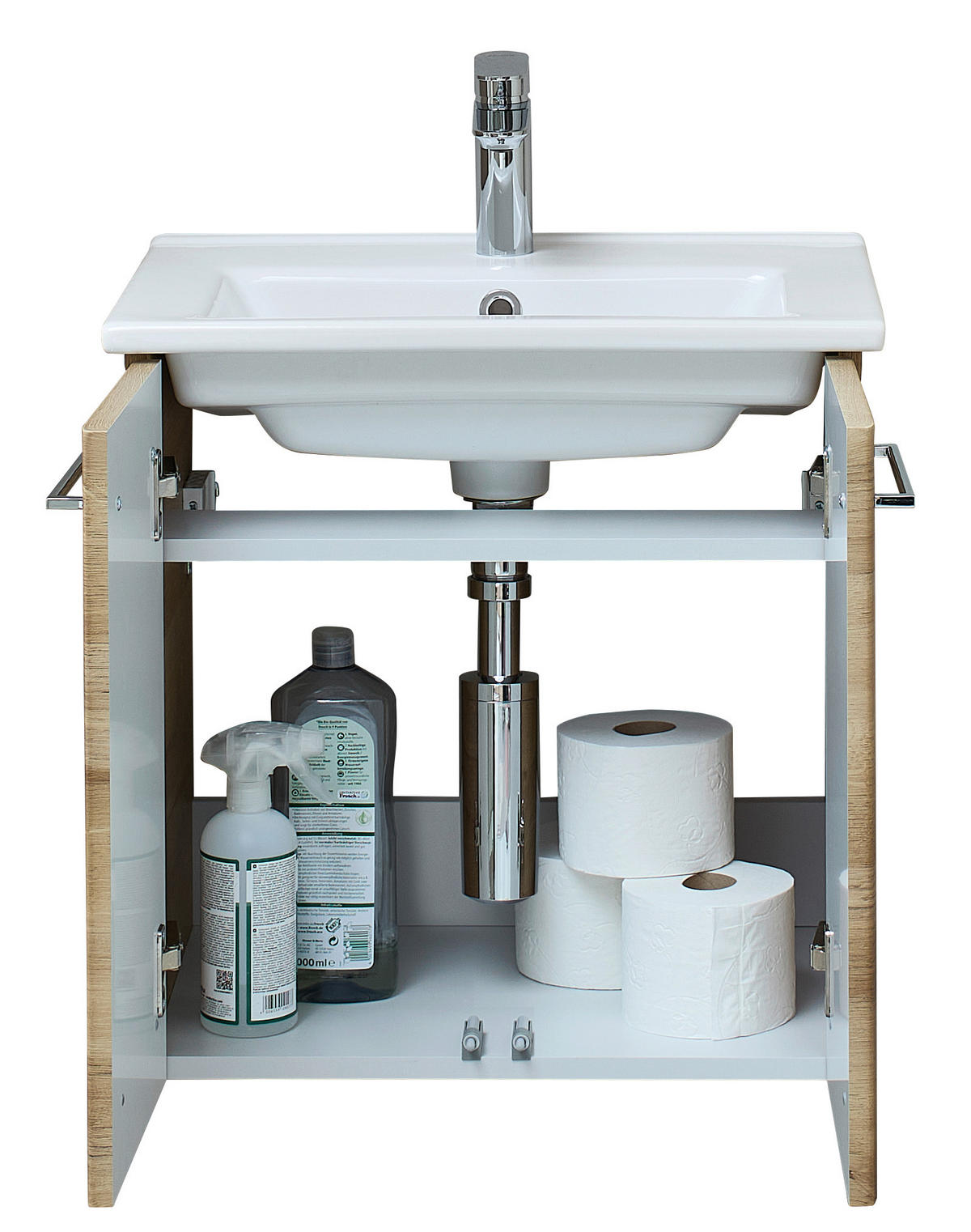 WASCHTISCHKOMBI 55 cm  - Chromfarben/Eichefarben, KONVENTIONELL, Keramik/Holzwerkstoff (55cm) - Xora