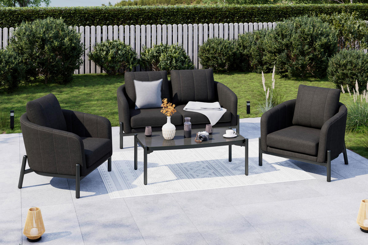 LOUNGEGARNITUR 4-teilig    - Anthrazit, Modern, Glas/Textil - Ambia Garden