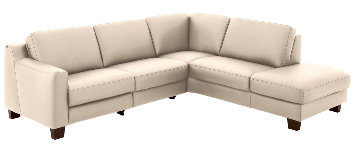 ECKSOFA in Echtleder Beige  - Eichefarben/Beige, Design, Leder/Holz (259/235cm) - Valdera