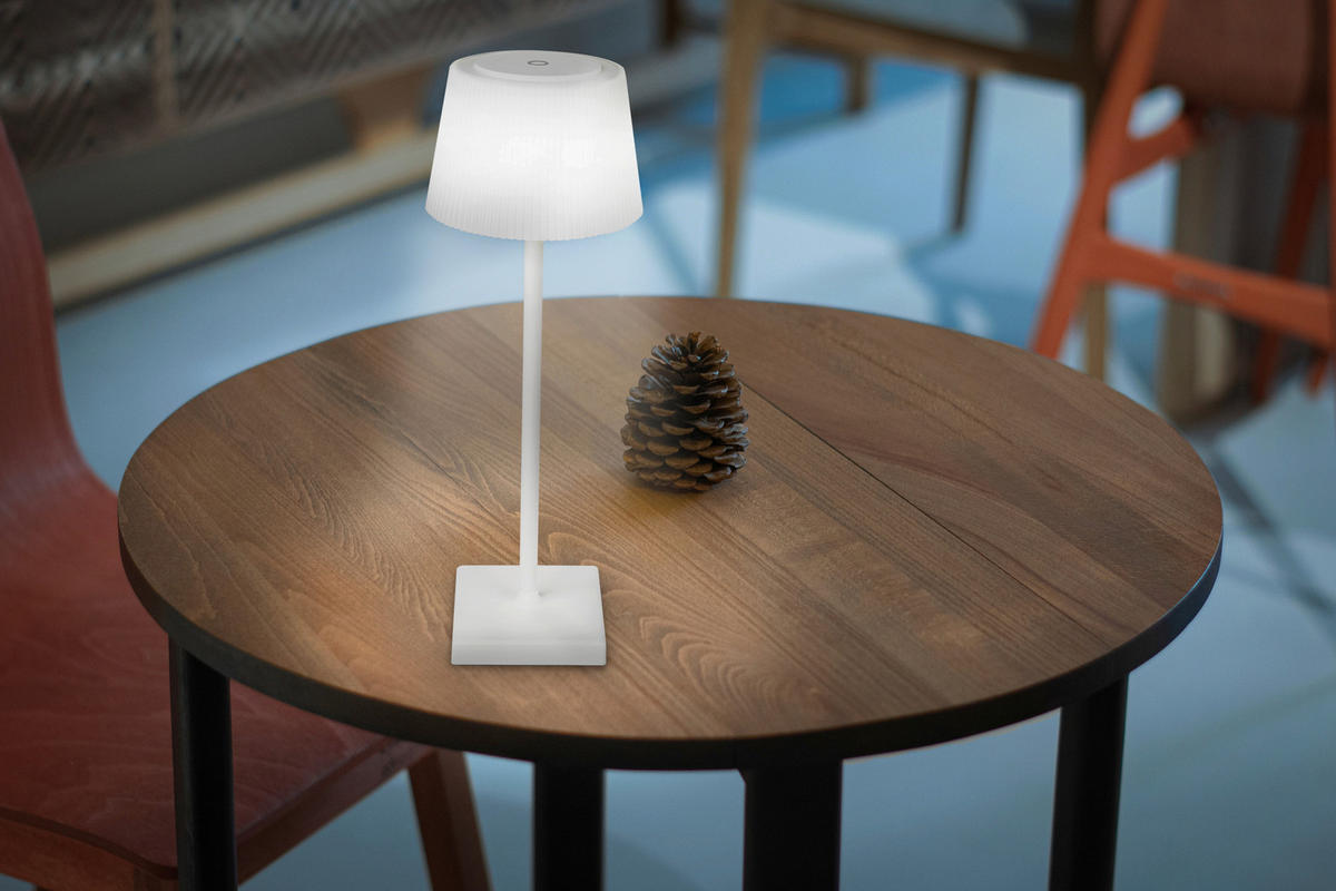 STOLNÍ LAMPA NA BATERIE, dotykový stmívač, 12/38 cm  - bílá, Konvenční, kov/plast (12/38cm) - Novel