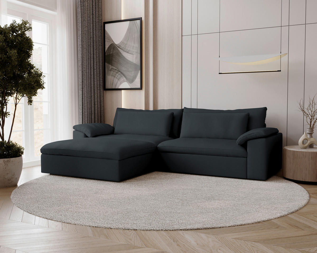 ECKSOFA  Chenille Dunkelgrau  - Dunkelgrau/Schwarz, Modern, Kunststoff/Textil (198/306cm) - Carryhome