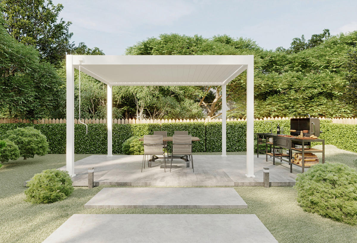 PERGOLA 300/255/400 cm   - Weiß Hochglanz, Basics, Metall (300/255/400cm) - Gardenson