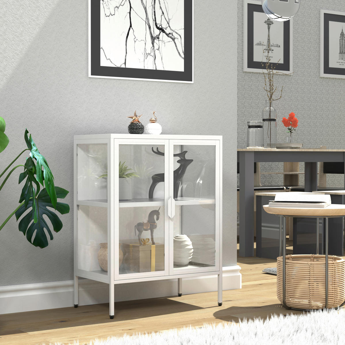 VITRINE Floka in Weiß  - Transparent/Weiß, Design, Glas/Metall (60/80/35cm) - MID.YOU