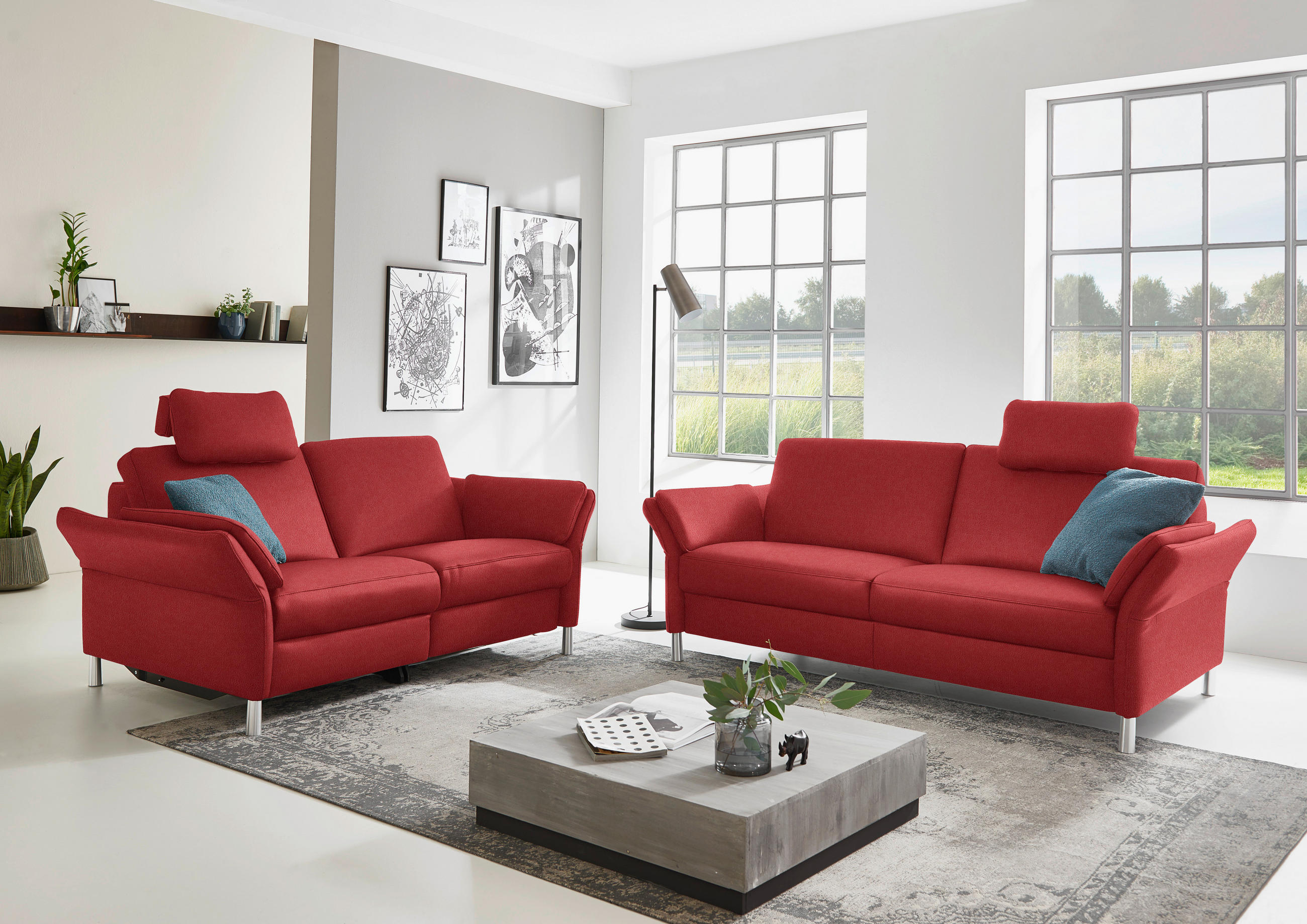 2,5-SITZER in Echtleder Rot  - Rot/Alufarben, Design, Leder/Metall (164cm) - Dieter Knoll