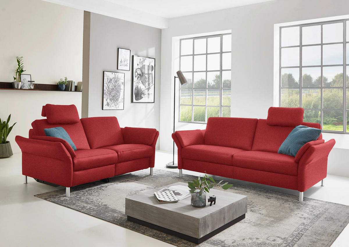2,5-SITZER in Echtleder Rot  - Rot/Alufarben, Design, Leder/Metall (164cm) - Dieter Knoll