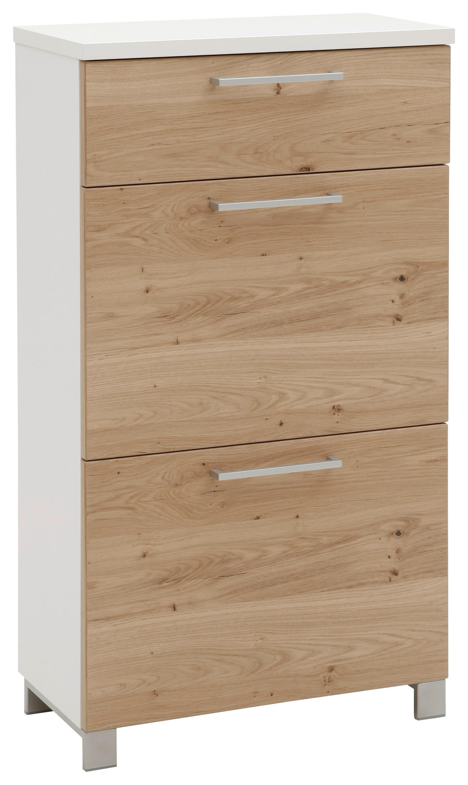 SCHUHKIPPER Balkeneiche furniert Weiß, Eichefarben - Chromfarben/Eichefarben, Design, Holz/Metall (61/108/31cm) - Dieter Knoll