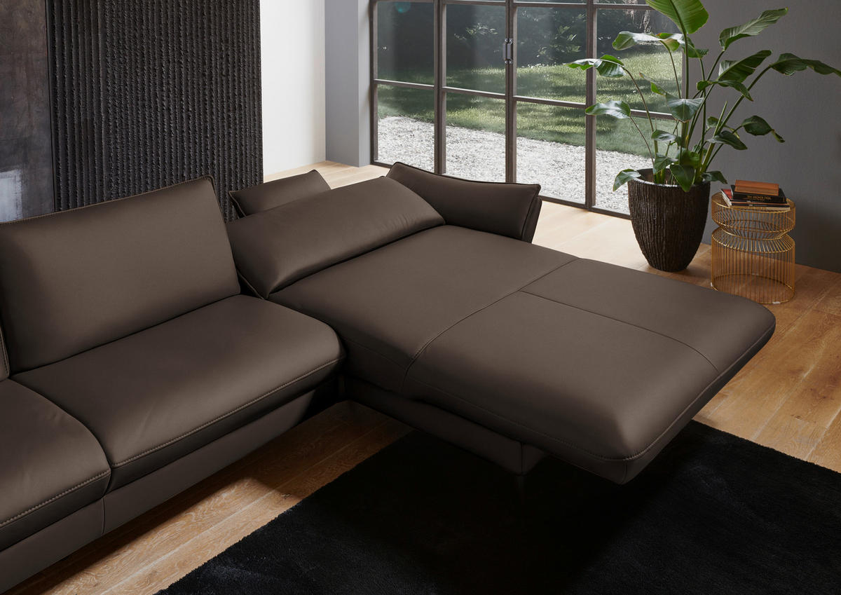 ECKSOFA in Echtleder Dunkelbraun  - Dunkelbraun/Schwarz, Design, Leder/Metall (334/172cm) - Valdera