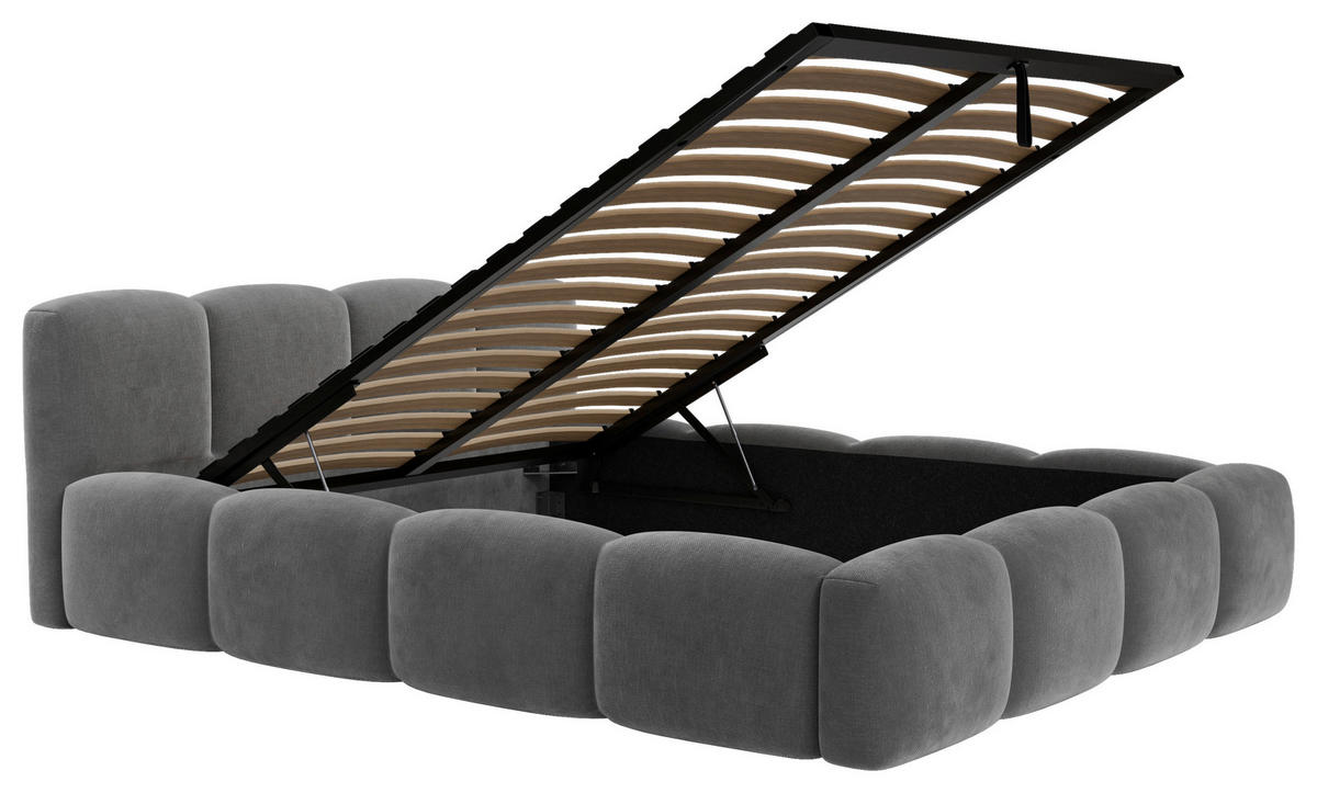 POLSTERBETT Cloudy Bettkasten, Lattenrost 200/200 cm  in Dunkelgrau  - Dunkelgrau/Schwarz, Design, Holz/Textil (200/200cm) - Boxxx