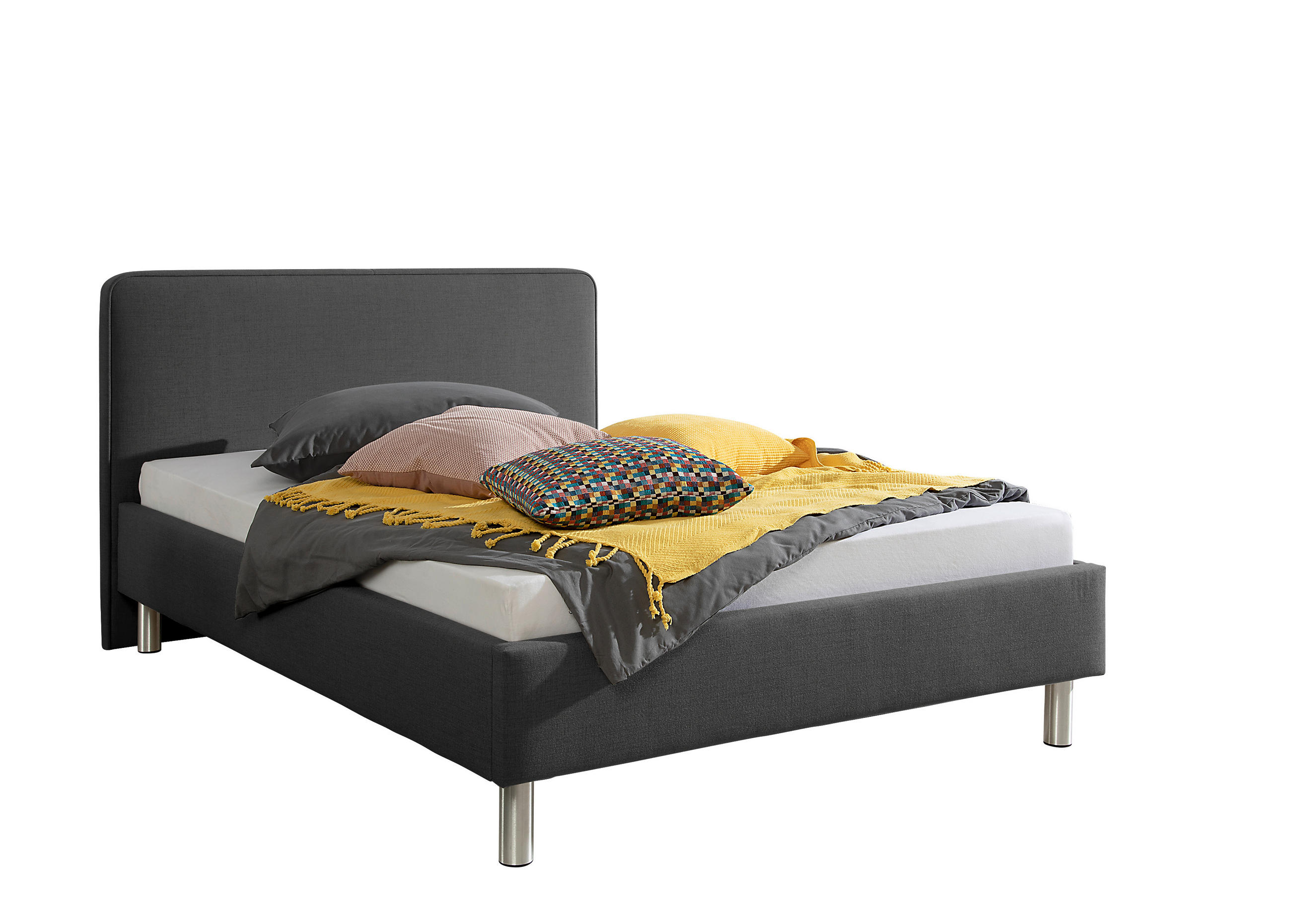 POLSTERBETT  in Anthrazit,  - Anthrazit/Alufarben, MODERN, Textil/Metall (153/97/208cm) - Livetastic