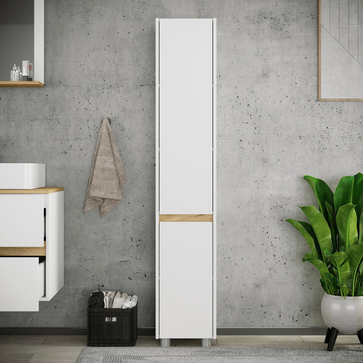 HOCHSCHRANK 30/165/33 cm  - Honigeiche/Silberfarben, Trend, Holzwerkstoff/Kunststoff (30/165/33cm) - MID.YOU