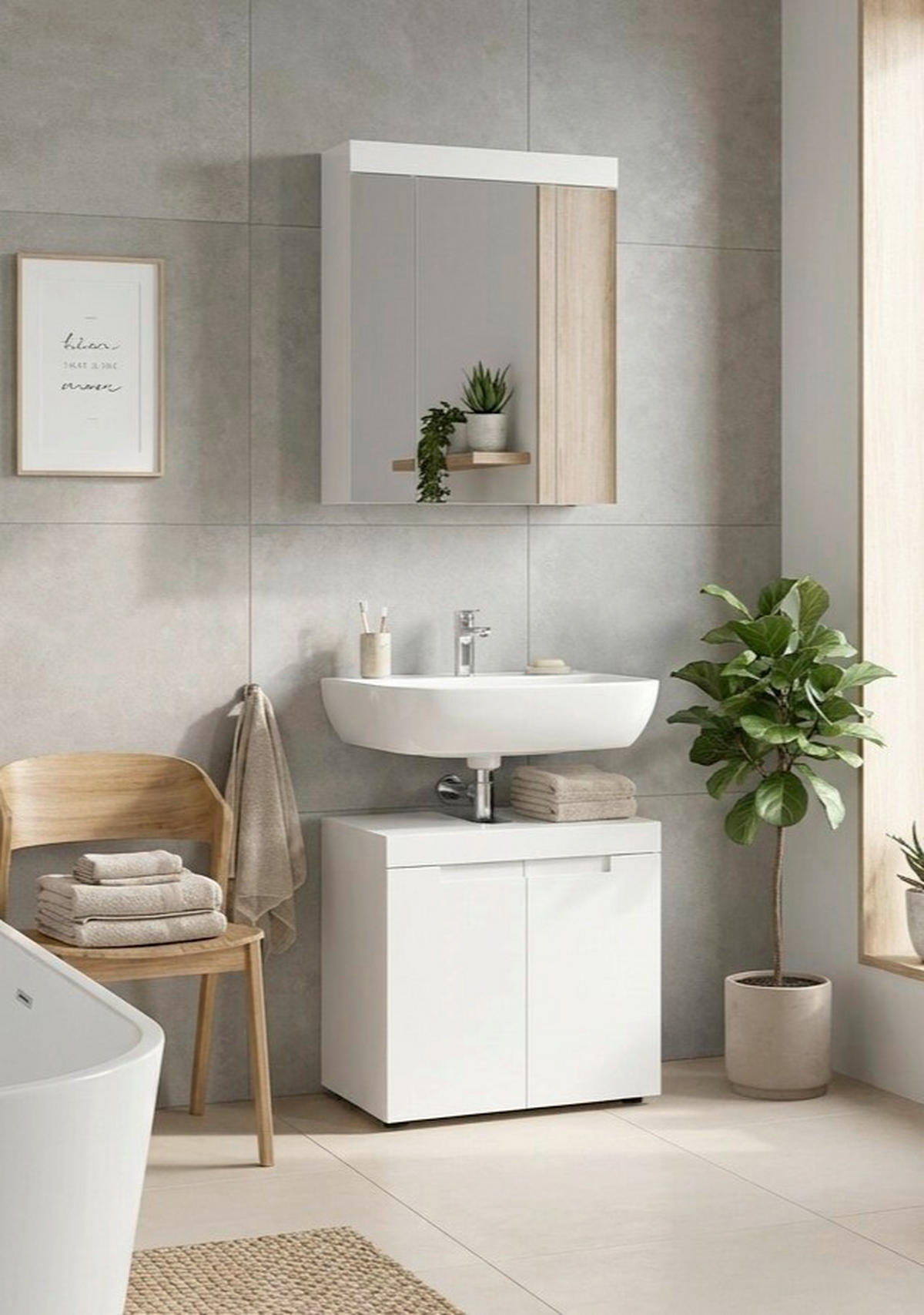 BADRUM 60 cm  - vit/svart, Trend, trämaterial/glas (60cm) - MID.YOU
