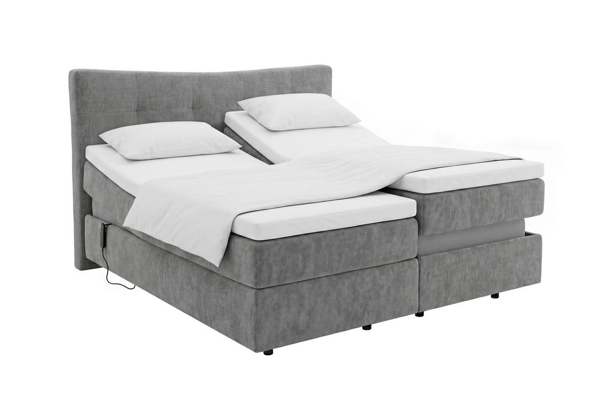BOXSPRINGBETT 180/200 cm,  in Dunkelgrau, gepolstertes Kopfteil, motorische Verstellbarkeit, Matratzen, H3 + H4 = fest + sehr fest  - Dunkelgrau/Schwarz, Design, Textil (180/200cm) - Novel