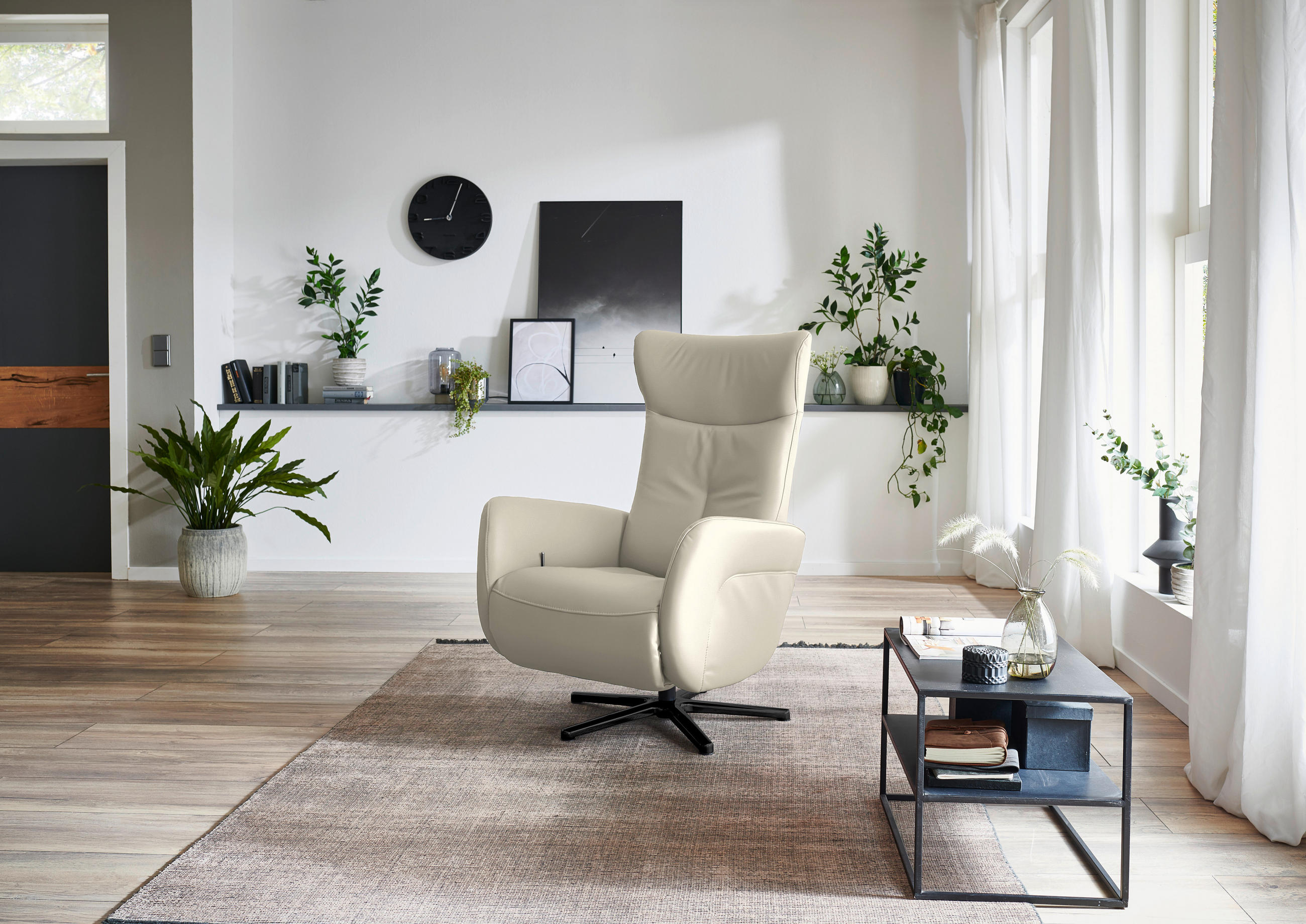 RELAXSESSEL in Leder Ecru  - Ecru/Schwarz, Design, Leder/Metall (76/112/83cm) - Beldomo Speed