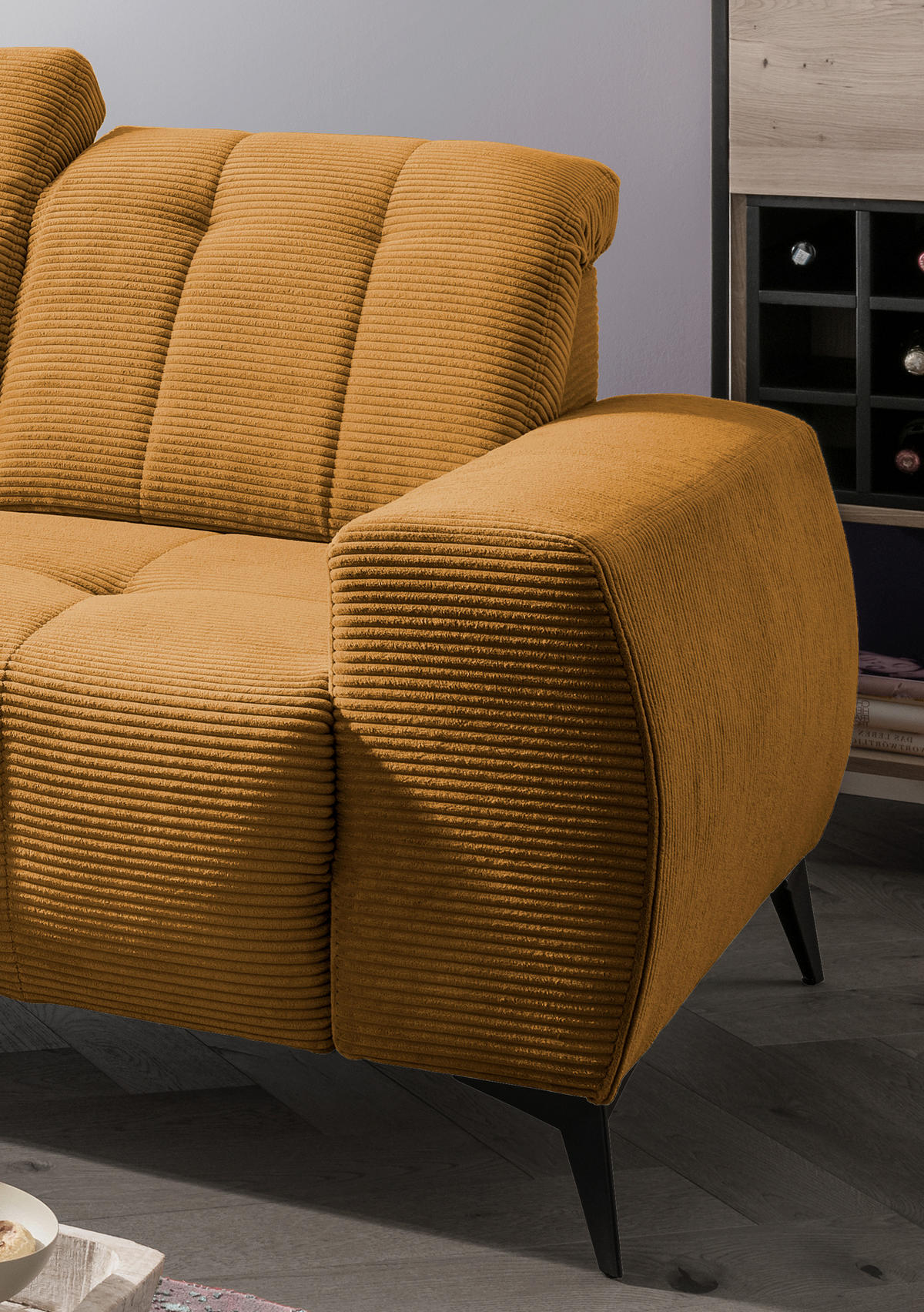 ECKSOFA in Cord Goldfarben  - Goldfarben/Schwarz, Modern, Textil/Metall (200/261cm) - Livetastic