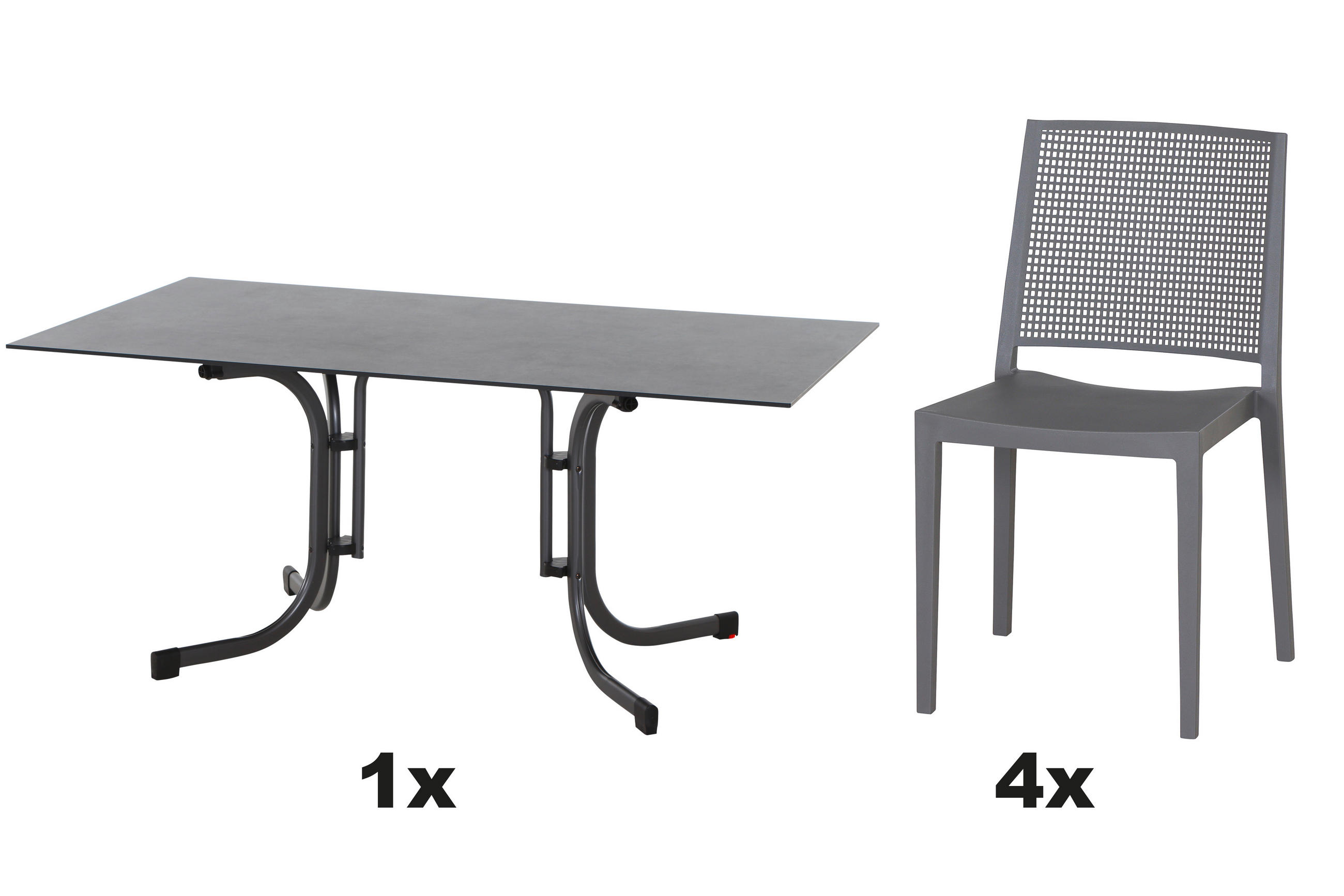 GARTENGARNITUR 5-teilig Stahl  - Grau, Basics, Kunststoff/Metall (90/80/160cm) - Siena Garden