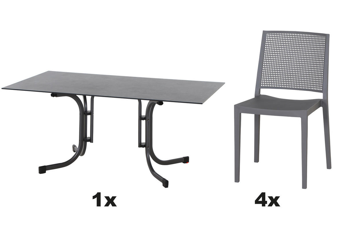 GARTENGARNITUR 5-teilig  - Grau, Basics, Holzwerkstoff/Kunststoff (90/80/160cm) - Siena Garden