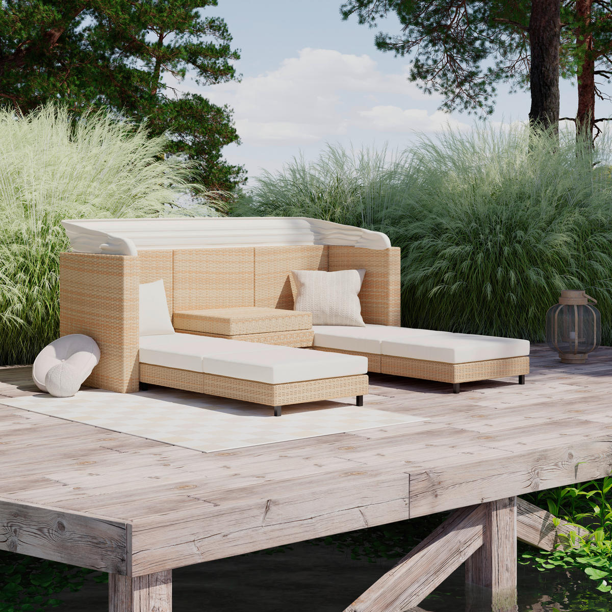 LOUNGEGARNITUR   200/159/75 cm Eisen  - Beige/Creme, MODERN, Kunststoff/Textil (200/159/75cm) - Ambia Garden