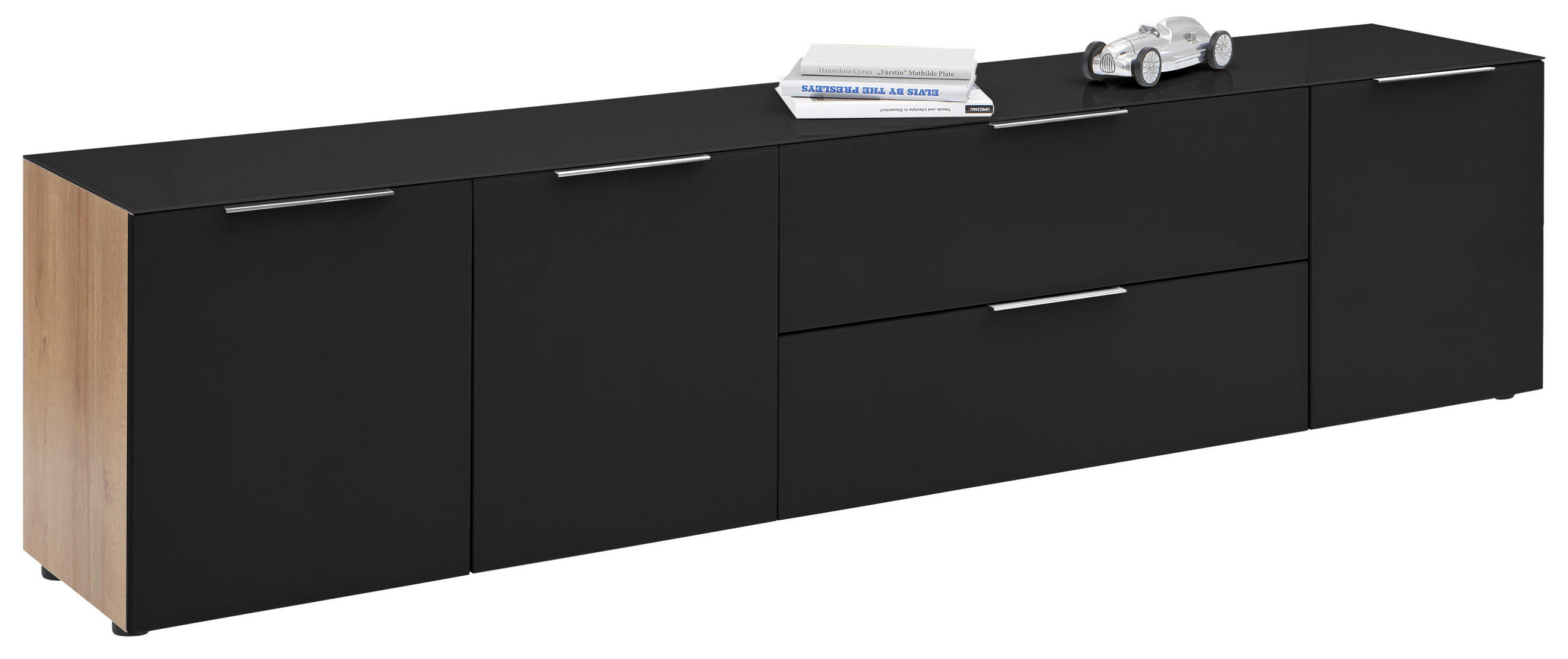 LOWBOARD Anthrazit, Eichefarben - Eichefarben/Anthrazit, Design, Glas/Holzwerkstoff (225,5/53,9/40cm)