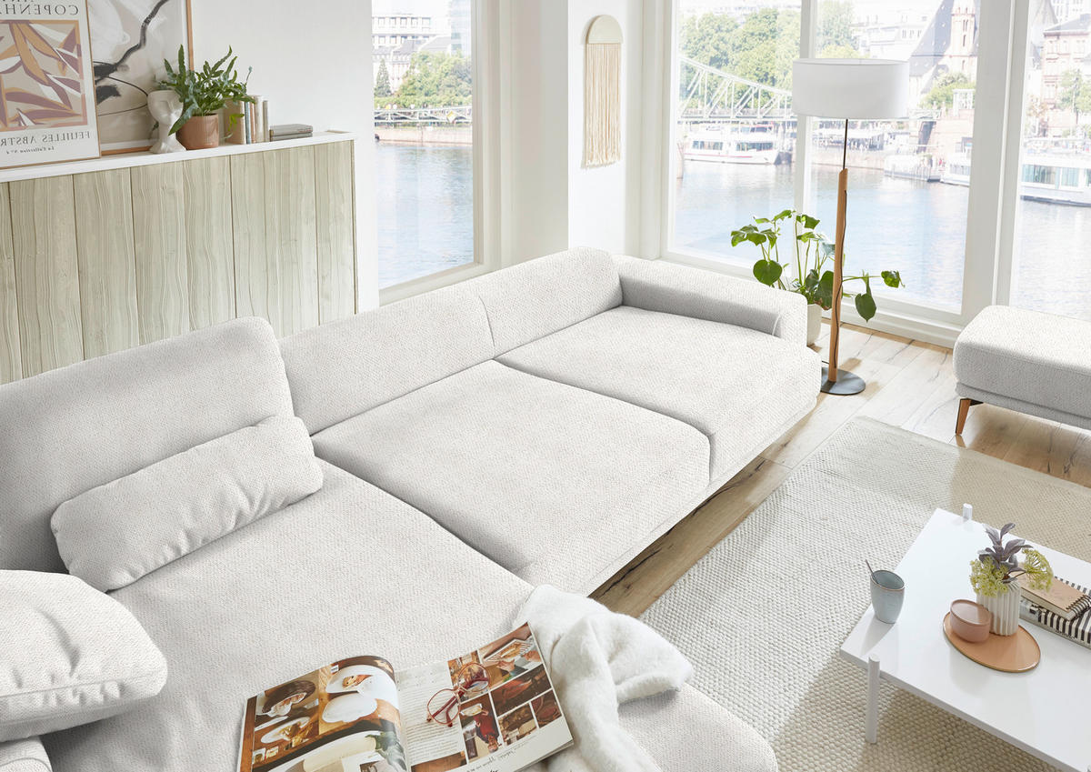 ECKSOFA in Flachgewebe Weiss  - Wildeiche/Weiss, Design, Holz/Textil (193/334cm) - Niels Andersson