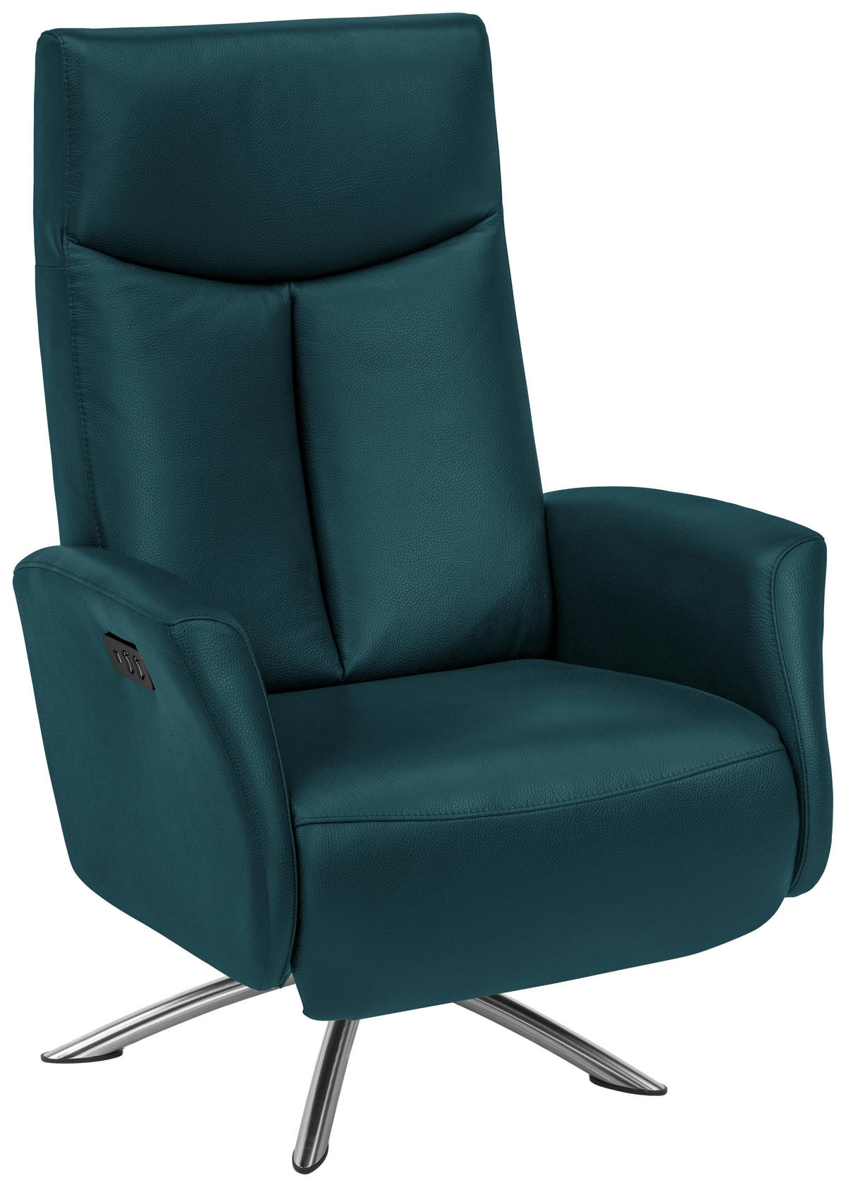 RELAXSESSEL Echtleder Relaxfunktion, Fußteilverstellung    - Blau/Silberfarben, Design, Leder/Metall (73/105/82cm) - Welnova