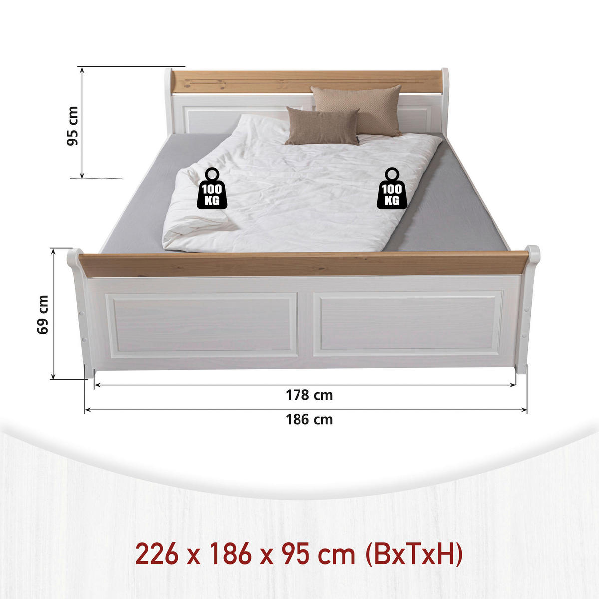 STAURAUMBETT 180/200 cm  in Weiß, Eichefarben  - Eichefarben/Weiß, LIFESTYLE, Holz (180/200cm) - Ti'me