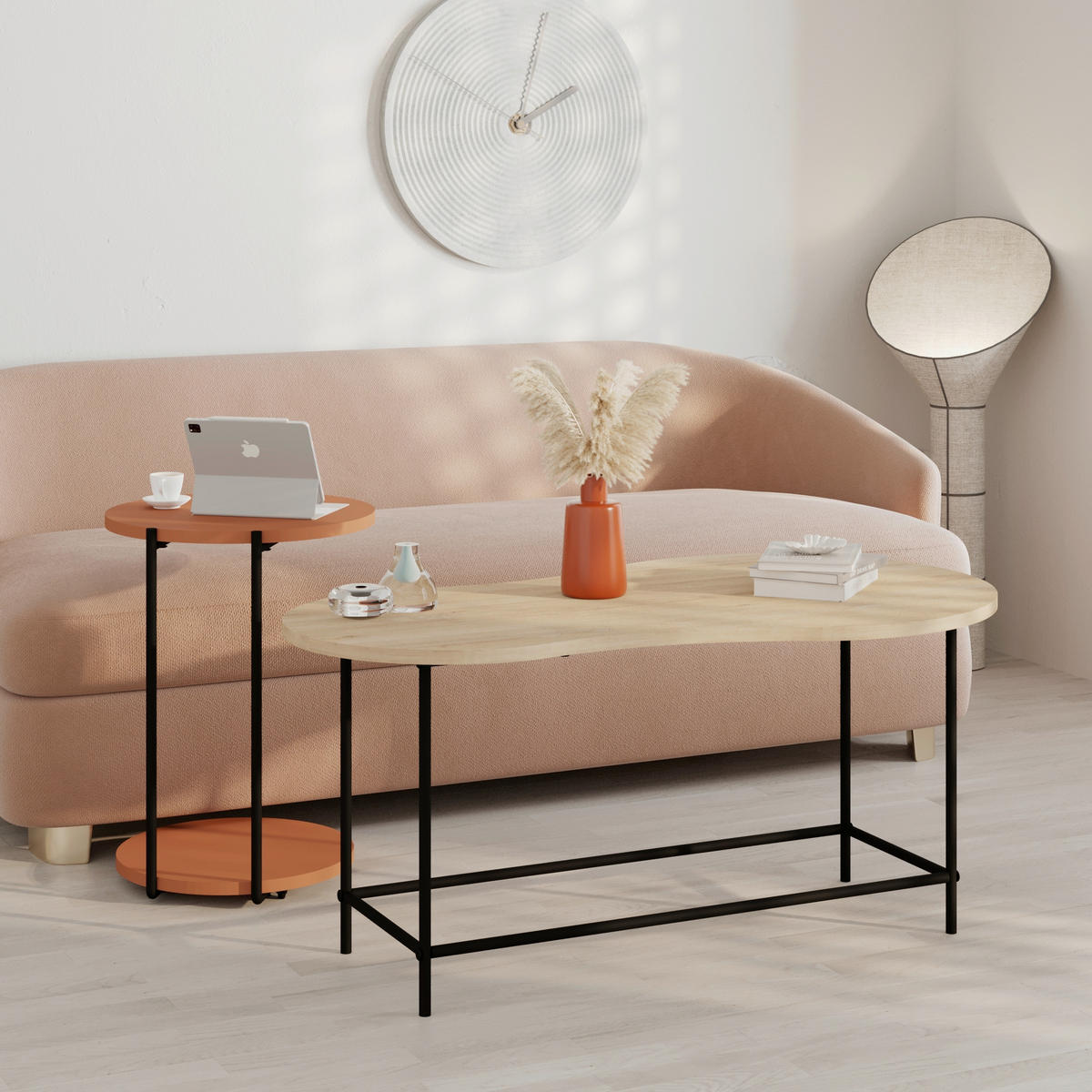 COUCHTISCH in Metall, Holzwerkstoff 102/58/47 cm  - Eichefarben/Dunkelorange, Design, Holzwerkstoff/Metall (102/58/47cm) - Livetastic