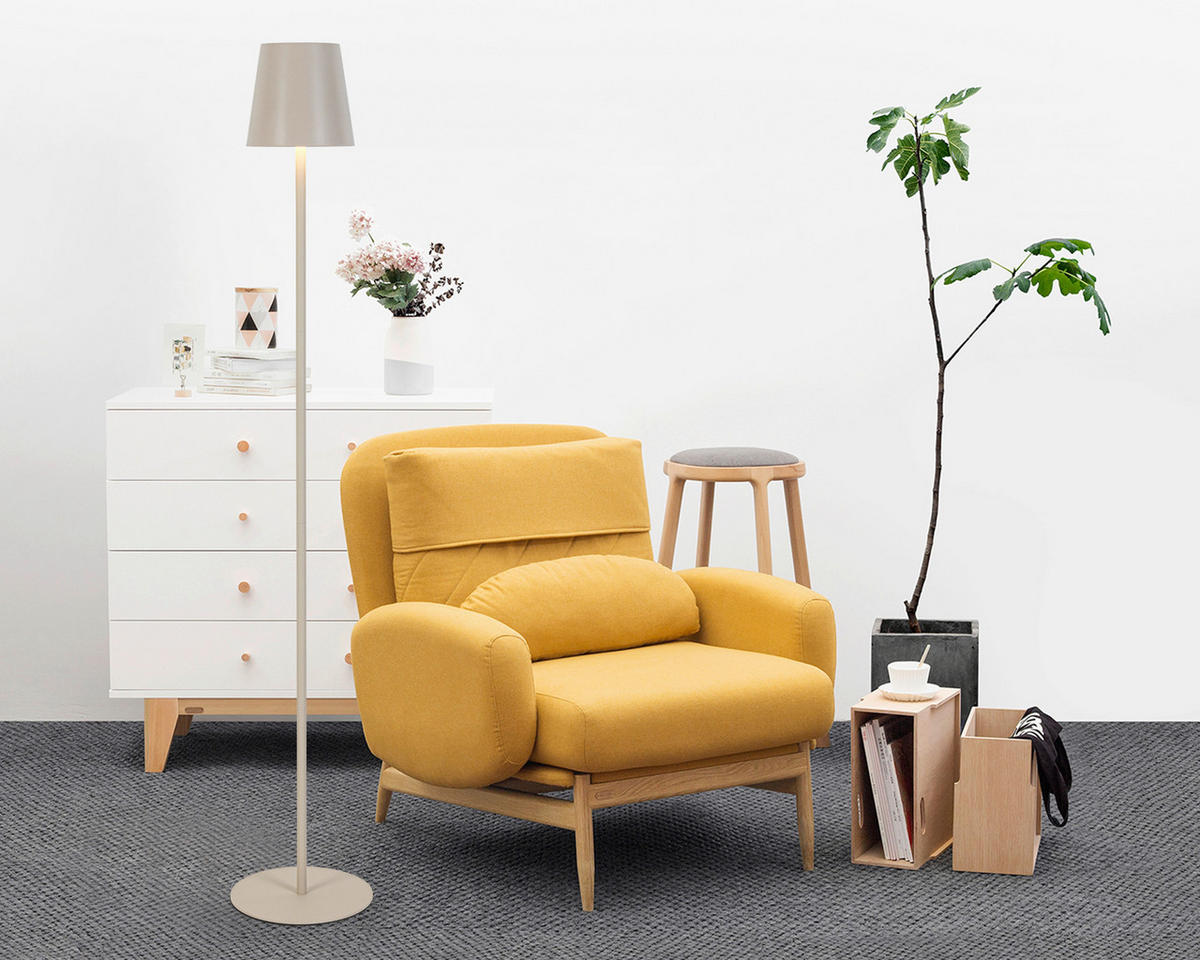 AKU STOJACÍ LAMPA, 22/130 cm  - pískové barvy, Design, kov/plast (22/130cm) - Novel