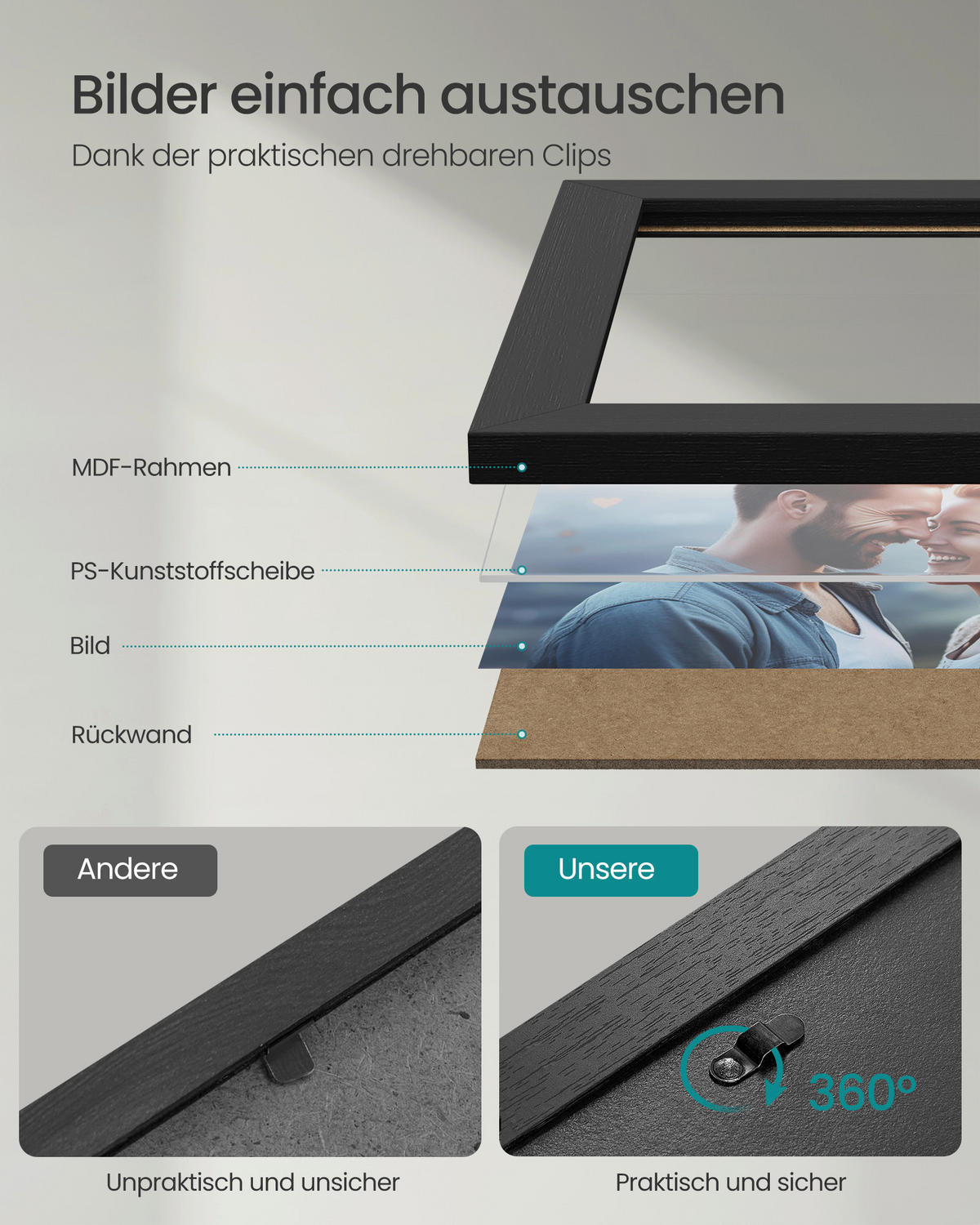 BILDERRAHMENSET - Schwarz, Basics, Holzwerkstoff/Kunststoff (32,9/11,5/27,3cm)