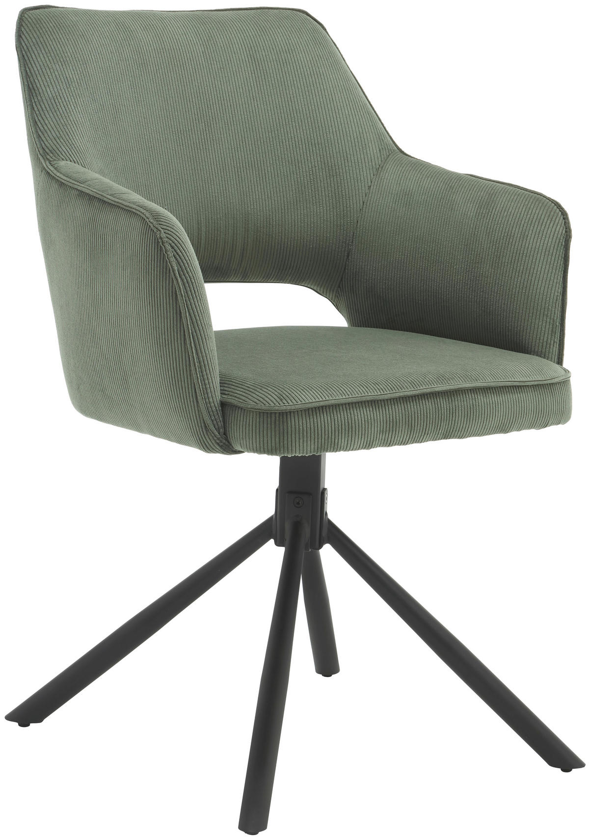 ARMLEHNSTUHL  in Eisen Cord  - Schwarz/Olivgrün, MODERN, Textil/Metall (61/85/61cm) - Livetastic