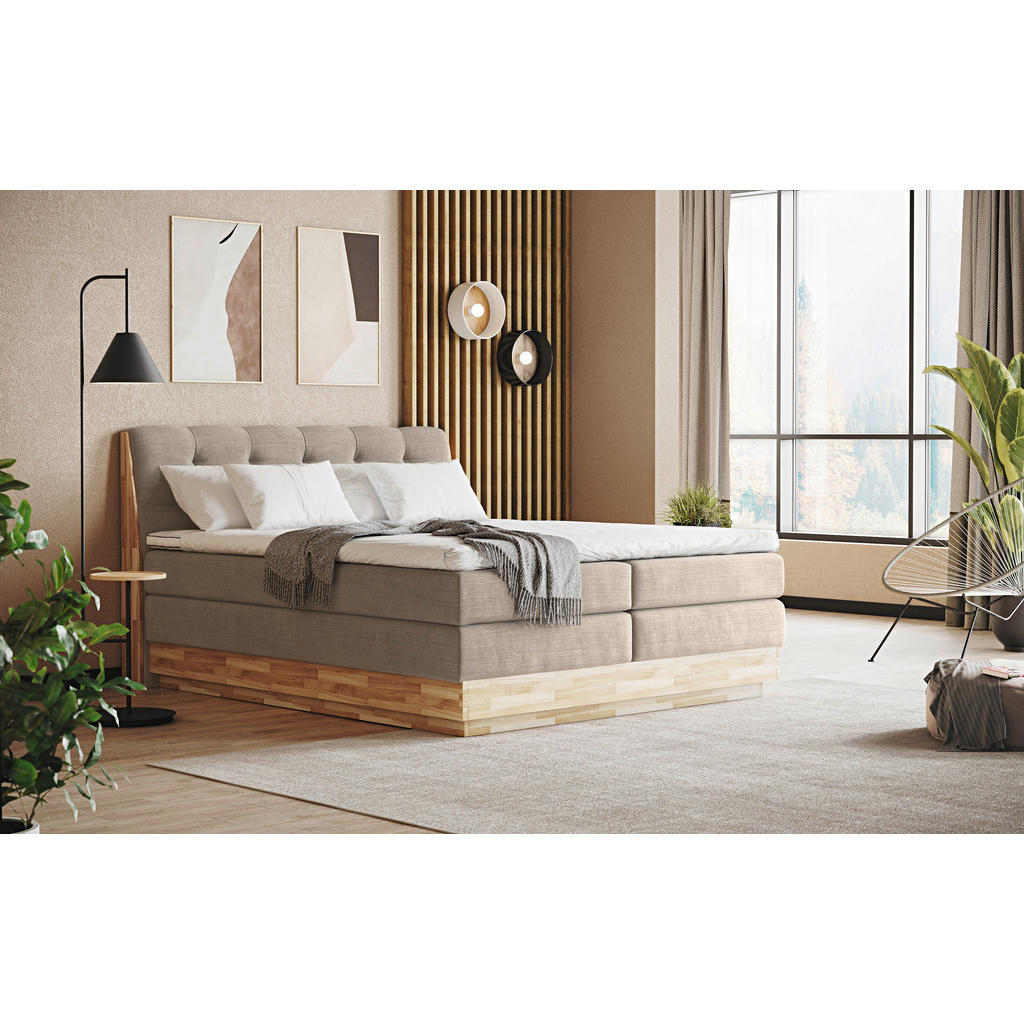 Thumbnail - Xxxl Boxspringbett, Creme, Textil, Eiche, massiv, H2, 7-Zonen, Höhe ca. 20 cm, 200x200 cm, Fsc, Bettkasten, Matratze, ge...