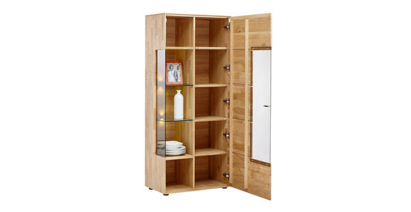 VITRINE in massiv Wildeiche Eichefarben - Edelstahlfarben/Eichefarben, Natur, Glas/Holz (70,7/164,2/40,9cm) - Valnatura