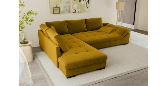 ECKSOFA Currygelb Cord - Currygelb/Schwarz, KONVENTIONELL, Holz/Textil (202/298cm) - Carryhome