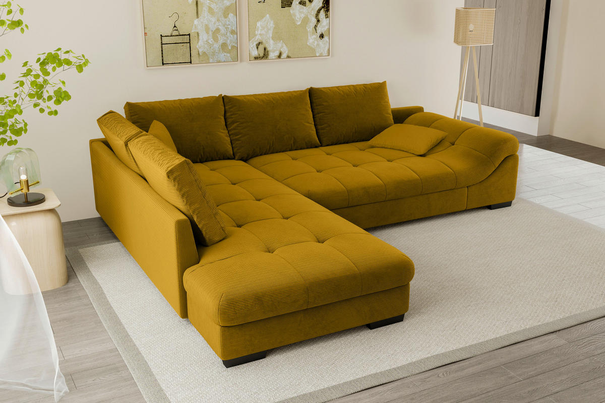 ECKSOFA in Cord Currygelb  - Currygelb/Schwarz, Konventionell, Holz/Textil (202/298cm) - MID.YOU