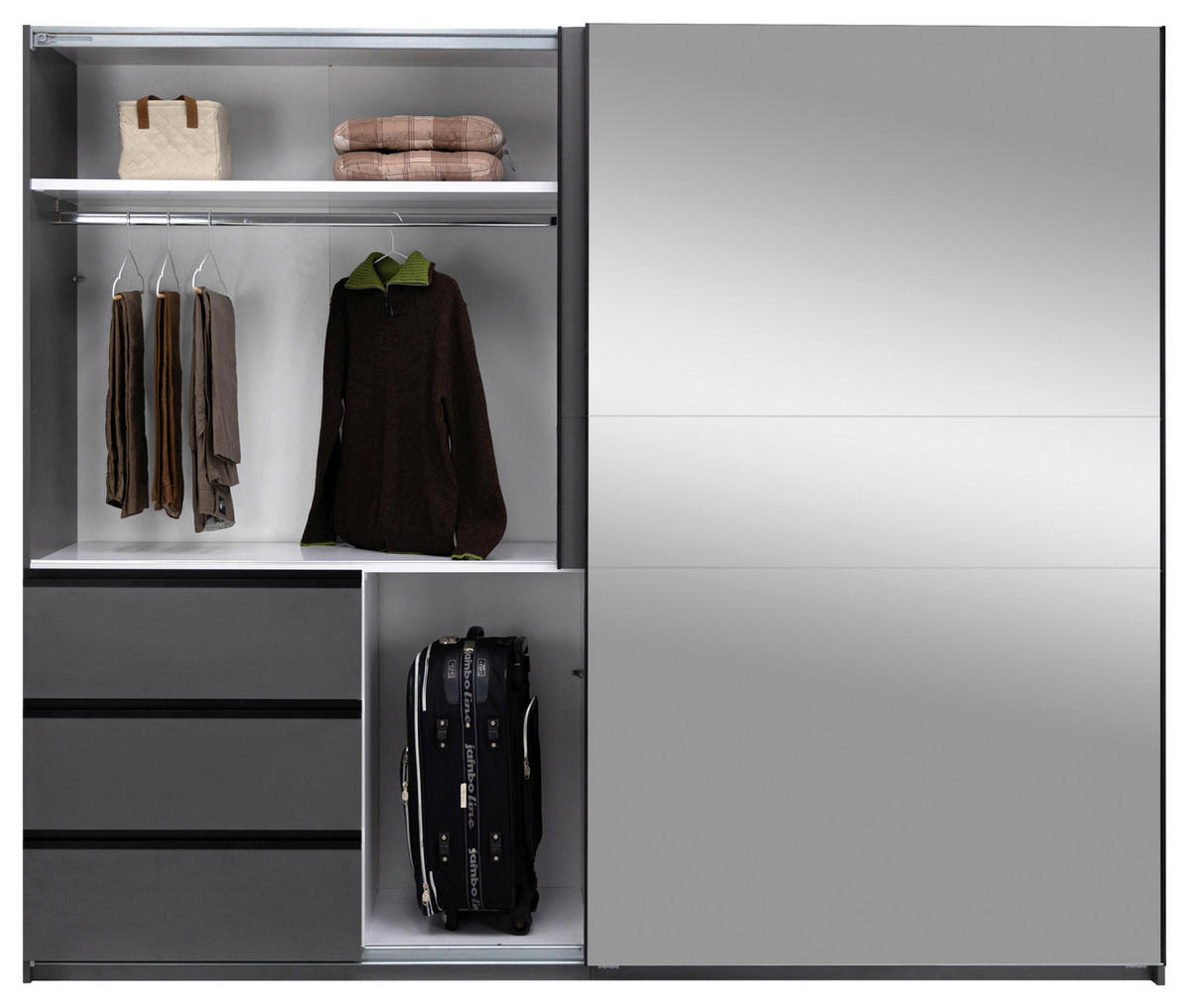 SCHIEBETÜRENSCHRANK 250/205/61,5 cm 2-türig Graphitfarben  - Graphitfarben/Schwarz, MODERN, Holzwerkstoff/Metall (250/205/61,5cm) - MID.YOU