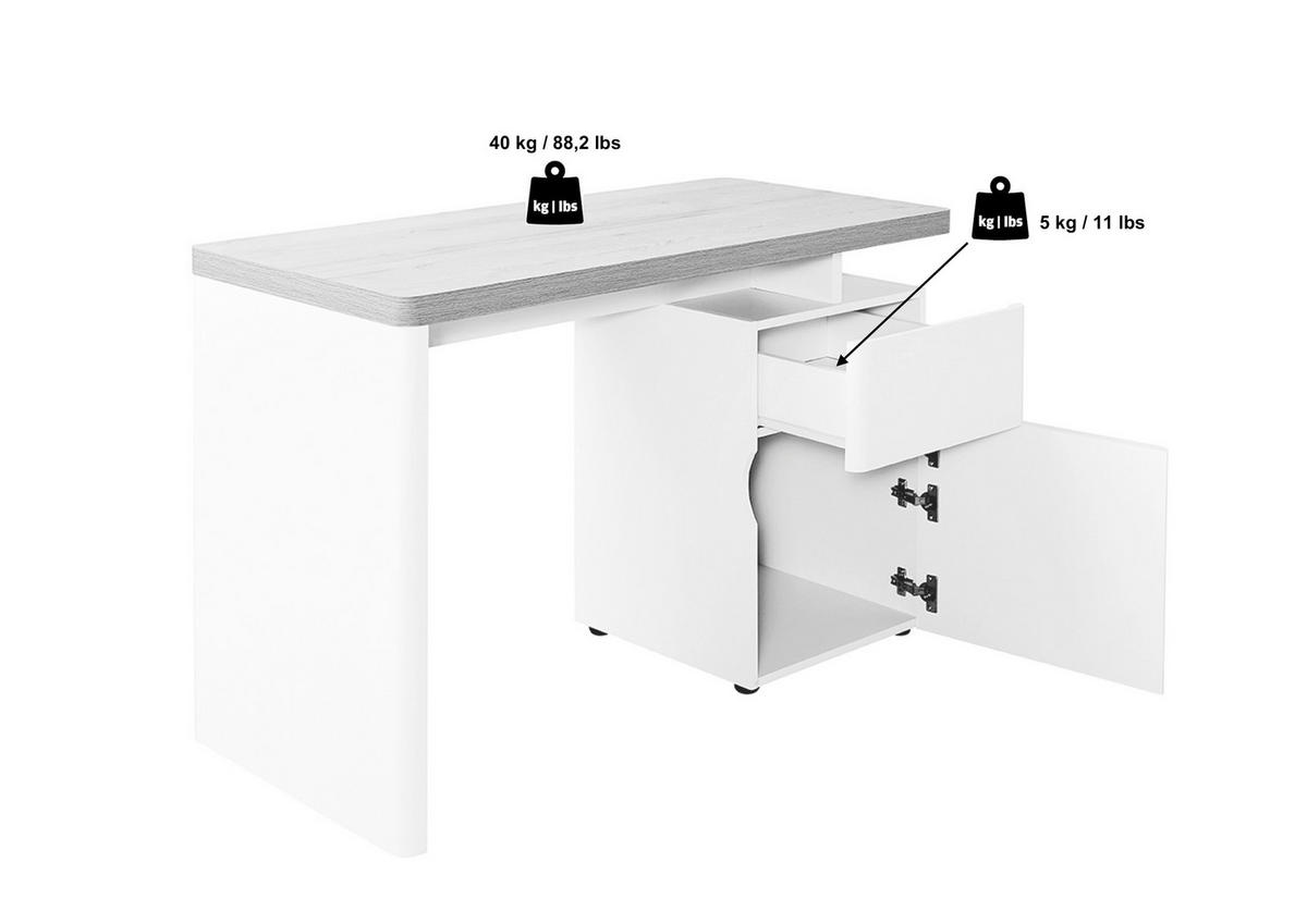 SCHREIBTISCH 120/55/76 cm  in Weiß, Eichefarben  - Eichefarben/Weiß, Design, Holzwerkstoff (120/55/76cm)