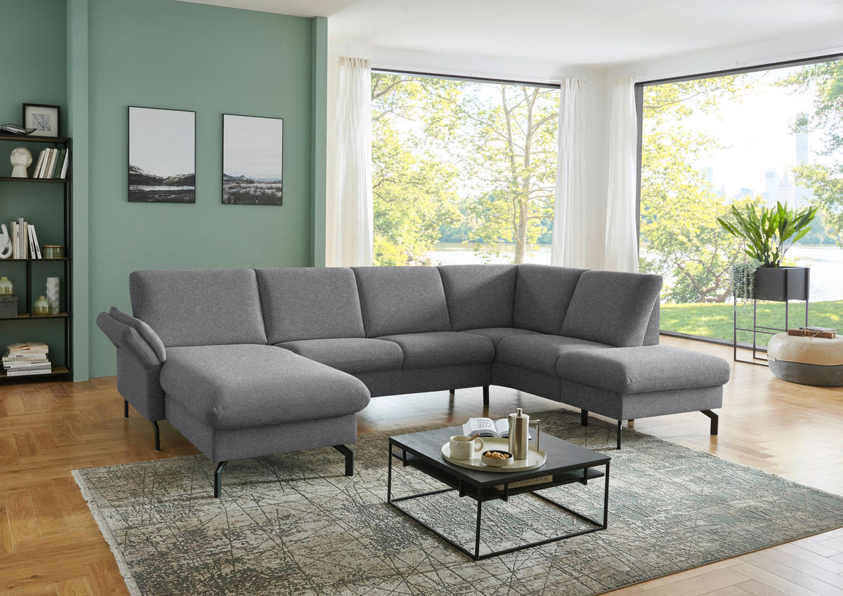 WOHNLANDSCHAFT  in Flachgewebe Grau  - Schwarz/Grau, KONVENTIONELL, Textil/Metall (170/307/190cm) - Beldomo Comfort