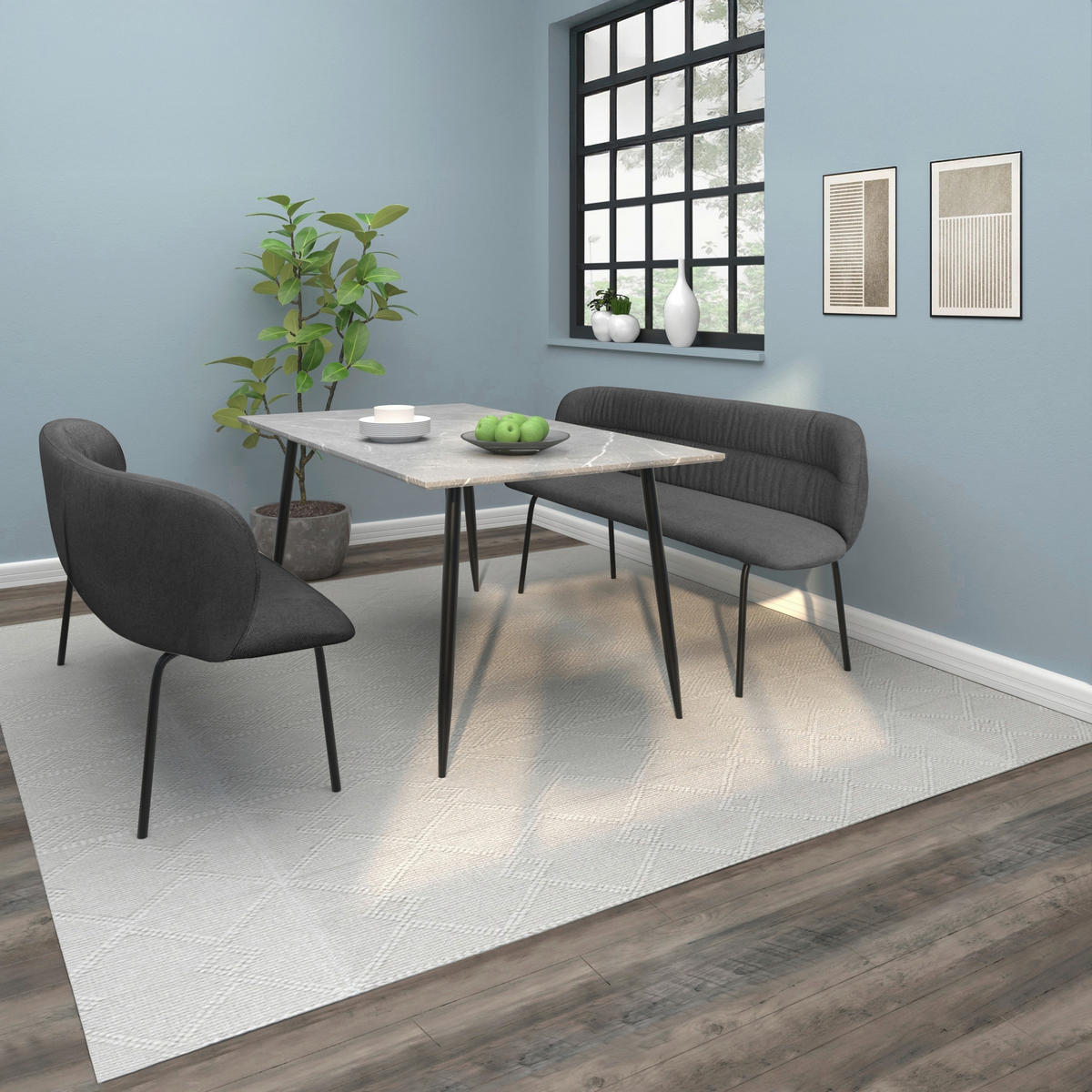 SITZBANK 160/78/55 cm Webstoff Anthrazit  - Anthrazit/Schwarz, MODERN, Textil/Metall (160/78/55cm) - MID.YOU